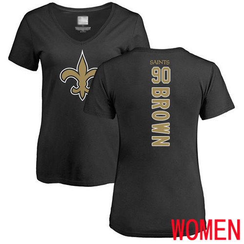 New Orleans Saints Black Women Malcom Brown Backer Slim Fit NFL Football #90 T Shirt->nfl t-shirts->Sports Accessory